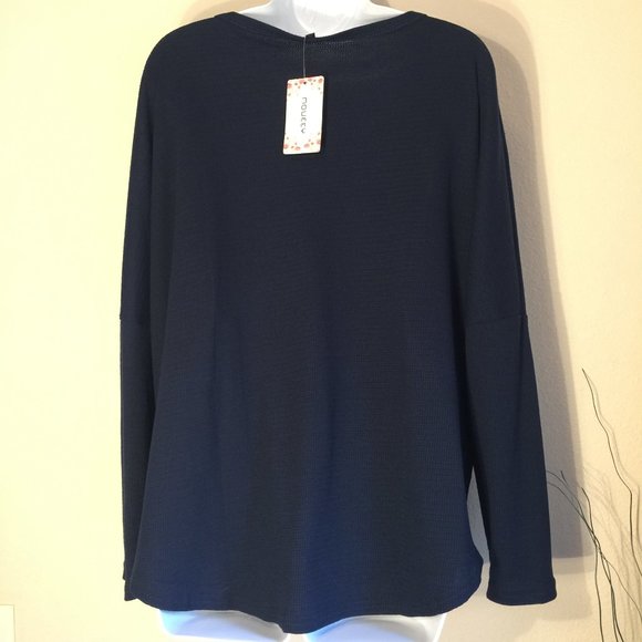 Moueey Navy Blue NWT drop shoulder thermal button top XL - Picture 3 of 12